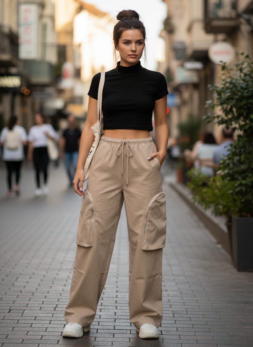 Zush Ladies Wide-Leg Cargo Pants