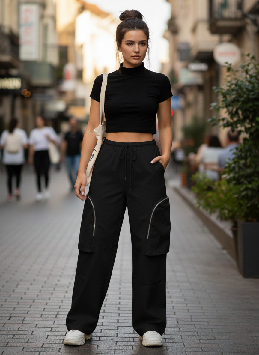 Zush Ladies Wide-Leg Cargo Pants