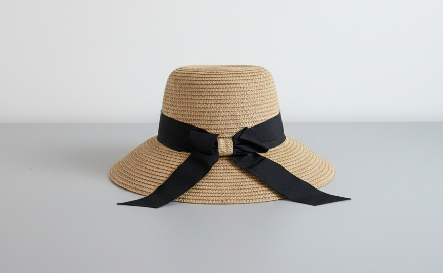 Summer Sun Wide-Brimmed Straw Hat With Bow