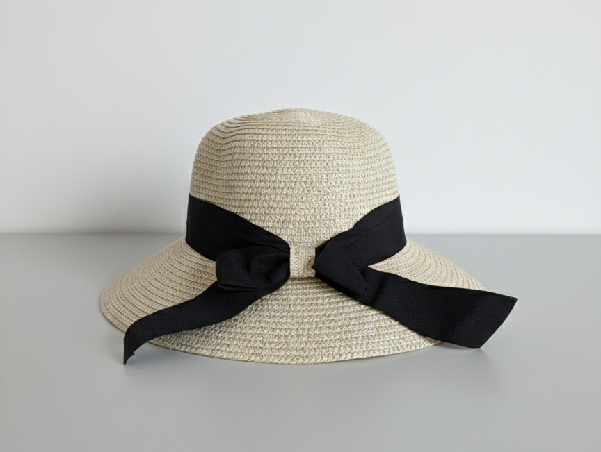 Summer Sun Wide-Brimmed Straw Hat With Bow