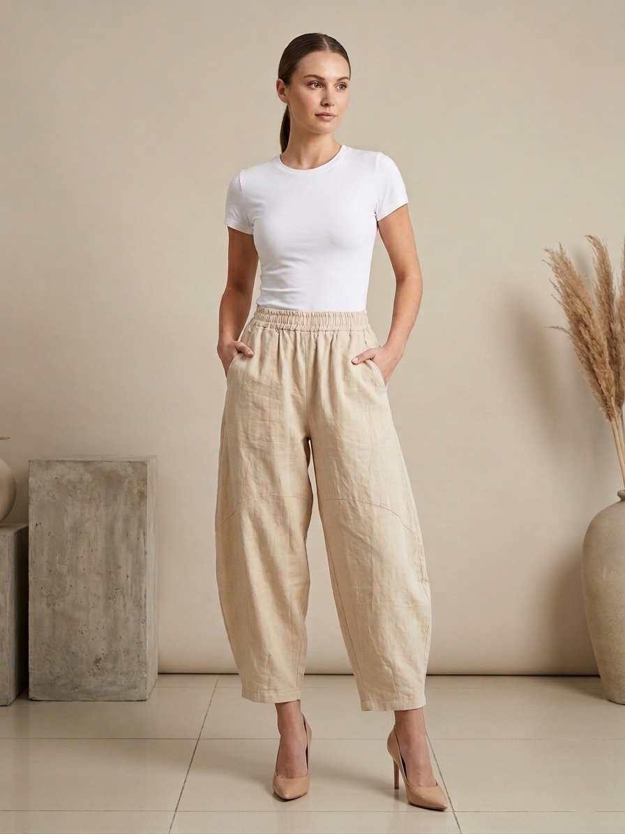 Zush Ladies Cotton Barrel Pants With Pockets