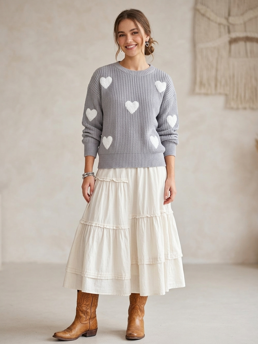 Zush Ladies Heart Print Knit Sweater