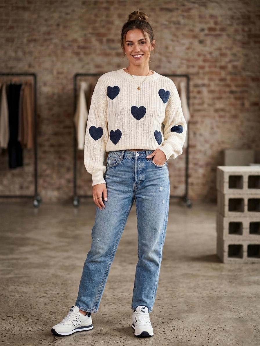 Zush Ladies Heart Print Knit Sweater