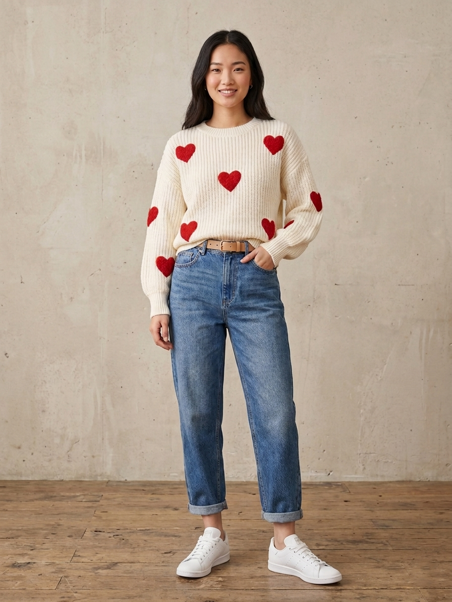 Zush Ladies Heart Print Knit Sweater