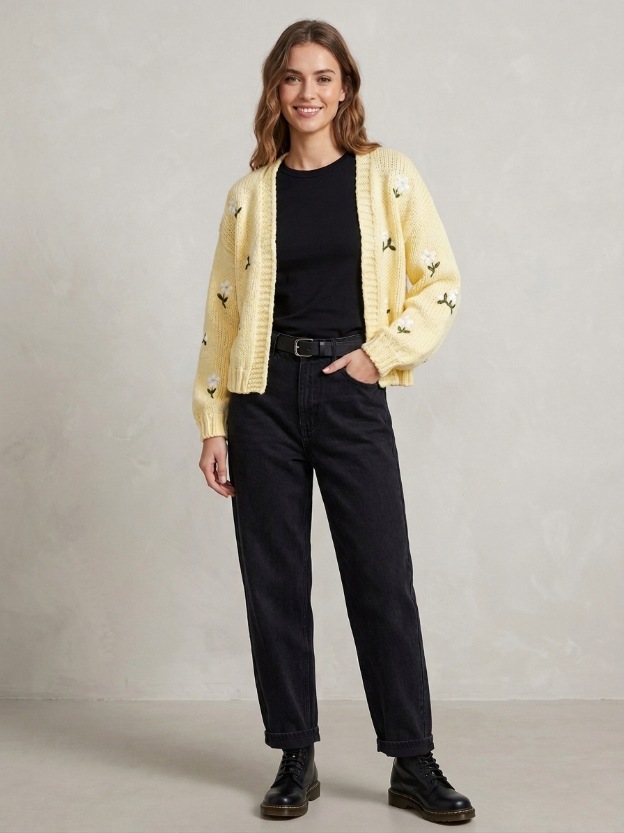 Zush Ladies Embroidered Daisy Knit Cardigan
