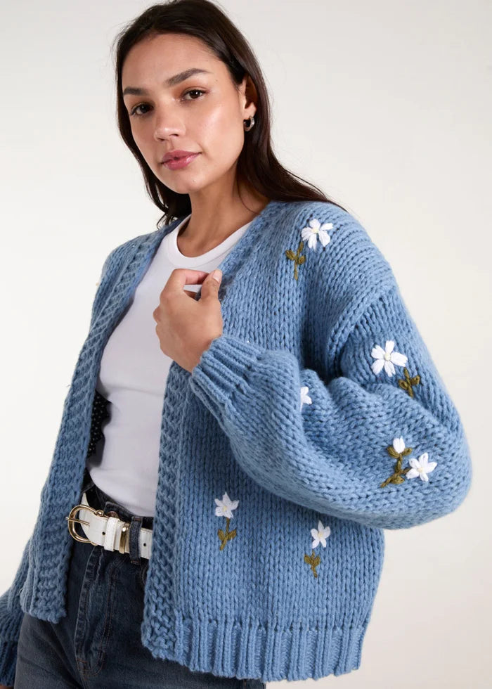 Zush Ladies Embroidered Daisy Knit Cardigan