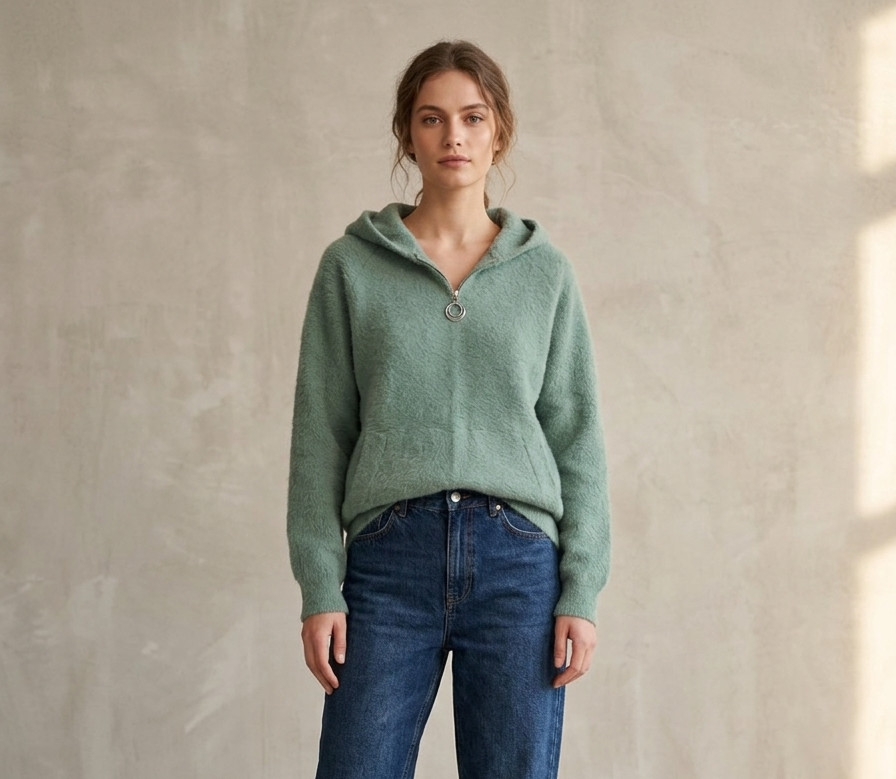 Zush Ladies Cashmere Blend Zip-Through Hooded Fuzzy Jacket