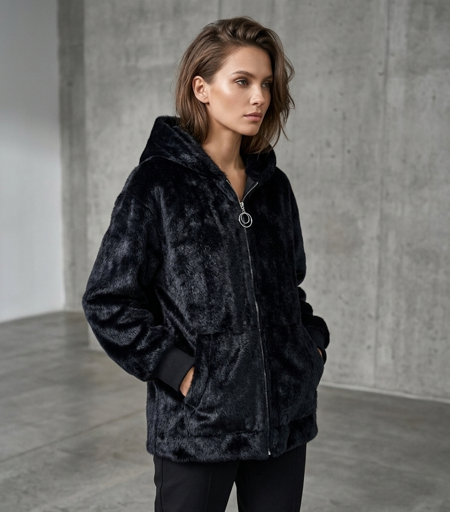 Zush Ladies Cashmere Blend Zip-Through Hooded Fuzzy Jacket