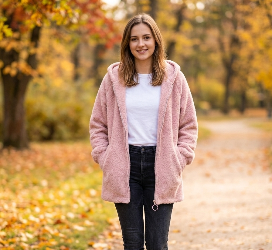Zush Ladies Cashmere Blend Zip-Through Hooded Fuzzy Jacket