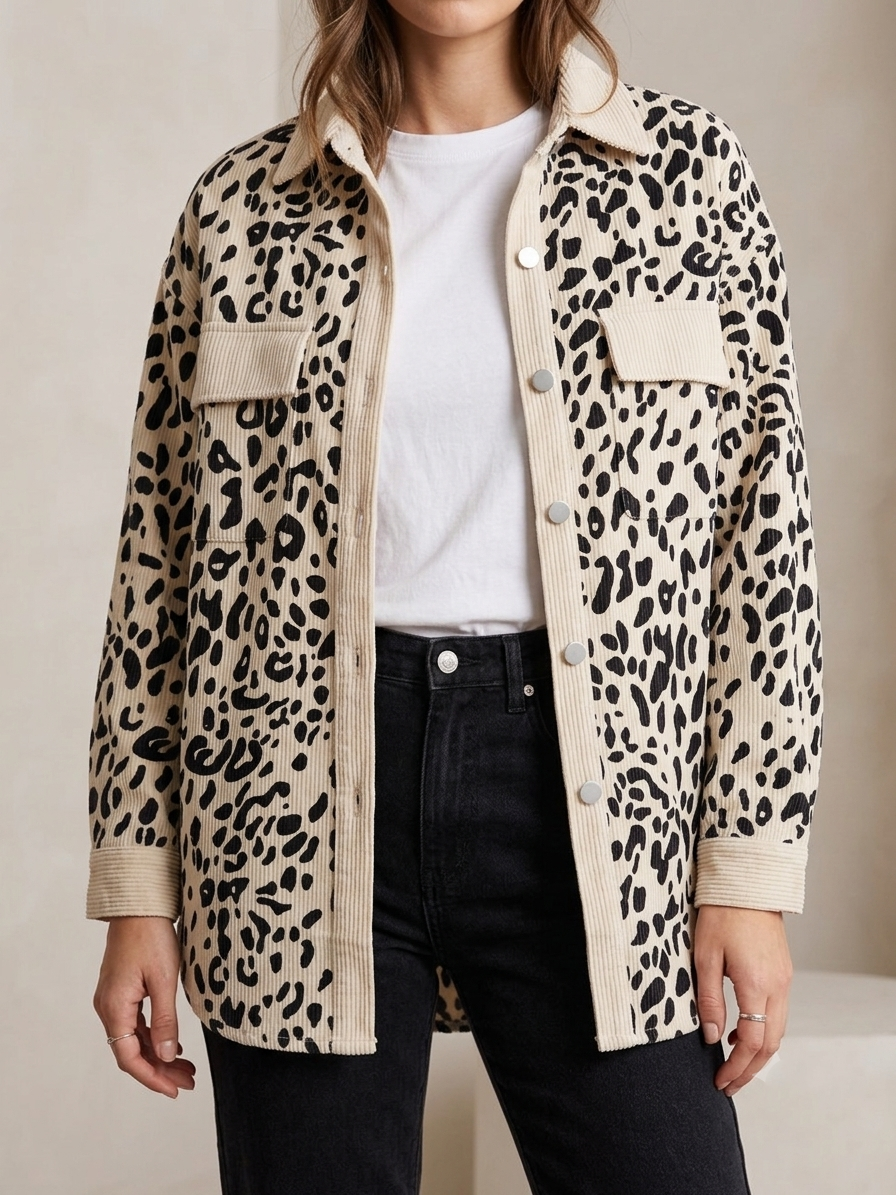 Zush Ladies Leopard Print Corduroy Casual Jacket
