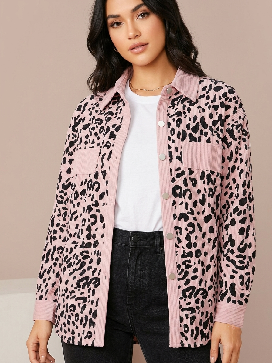 Zush Ladies Leopard Print Corduroy Casual Jacket
