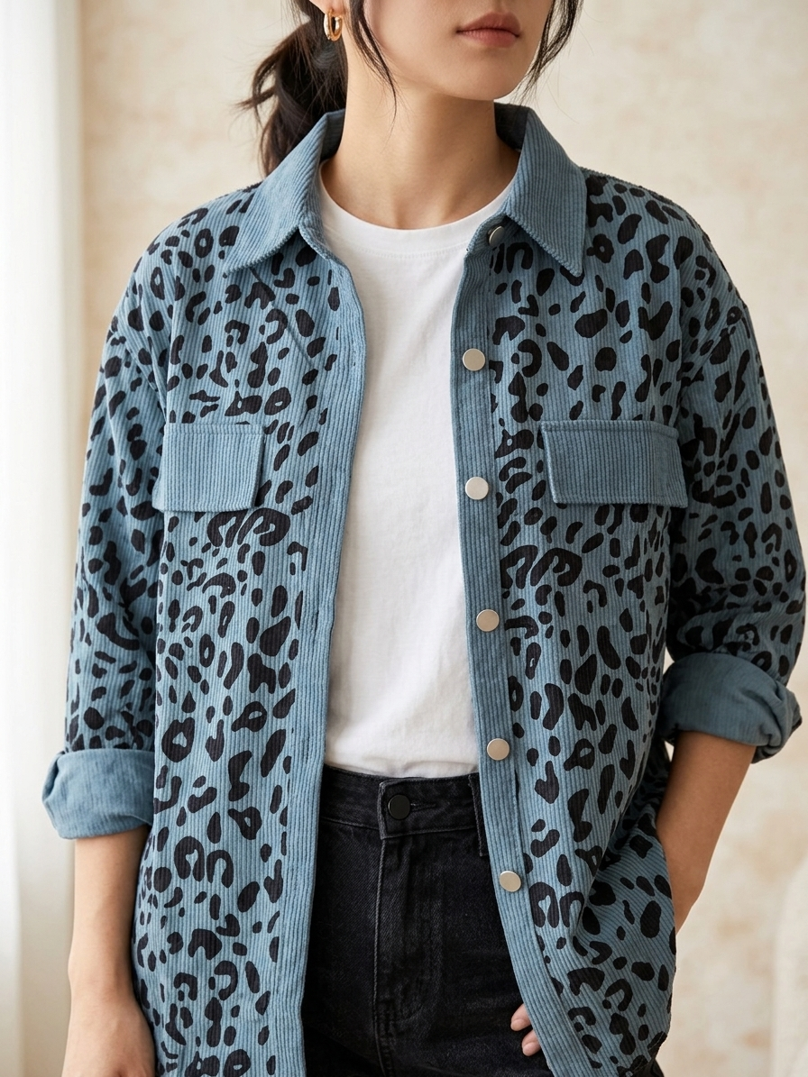 Zush Ladies Leopard Print Corduroy Casual Jacket