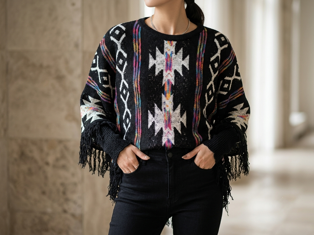 Zush Ladies Knitted Mexican Style Poncho