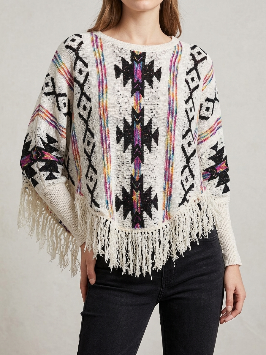 Zush Ladies Knitted Mexican Style Poncho