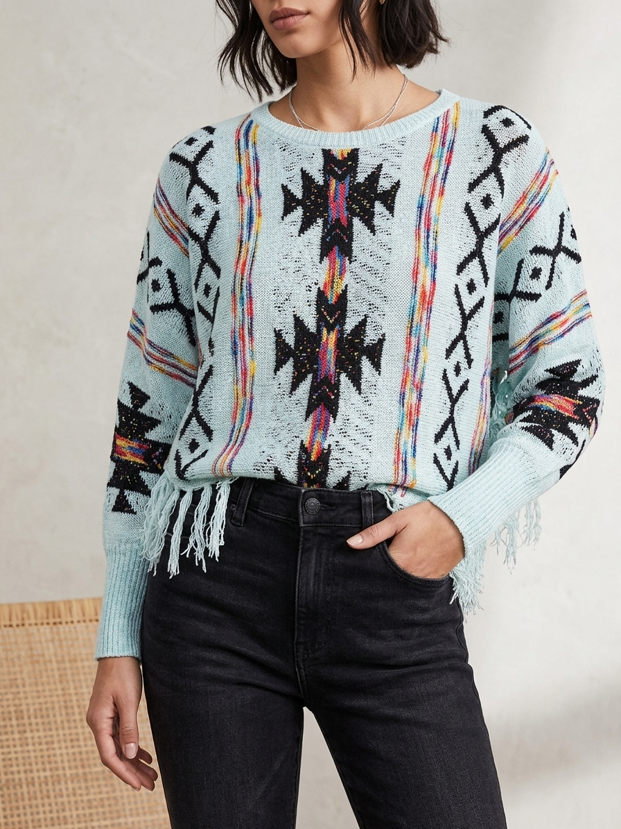 Zush Ladies Knitted Mexican Style Poncho