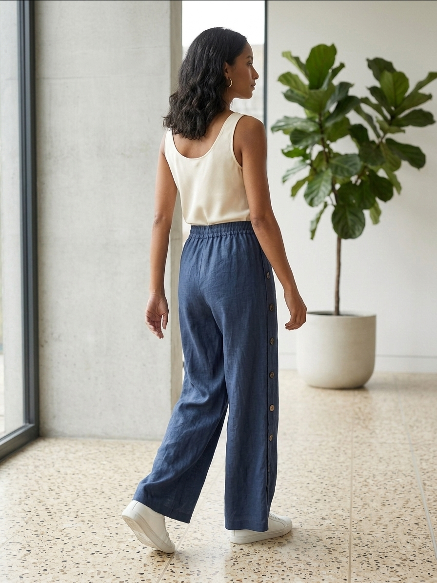 Zush Ladies Side Button Cotton Blend Wide Leg Pants