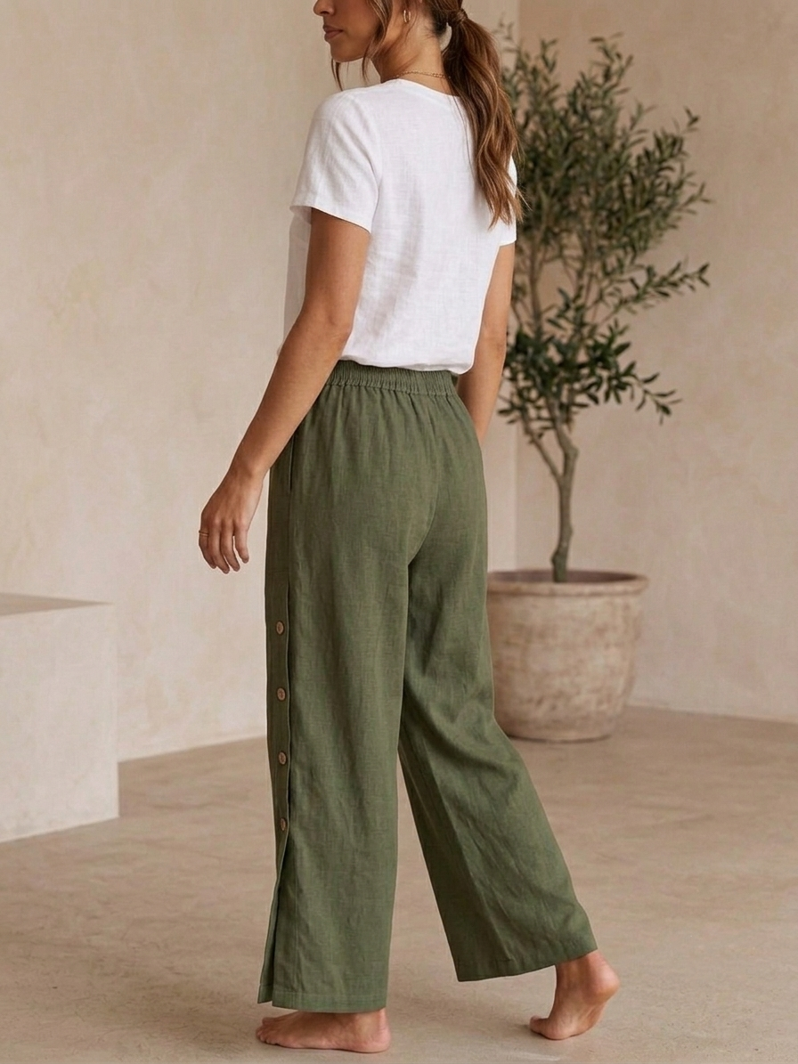 Zush Ladies Side Button Cotton Blend Wide Leg Pants