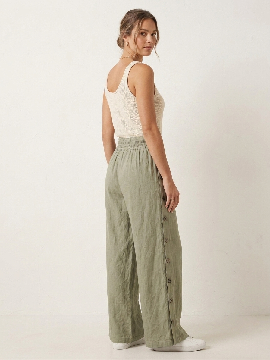 Zush Ladies Side Button Cotton Blend Wide Leg Pants