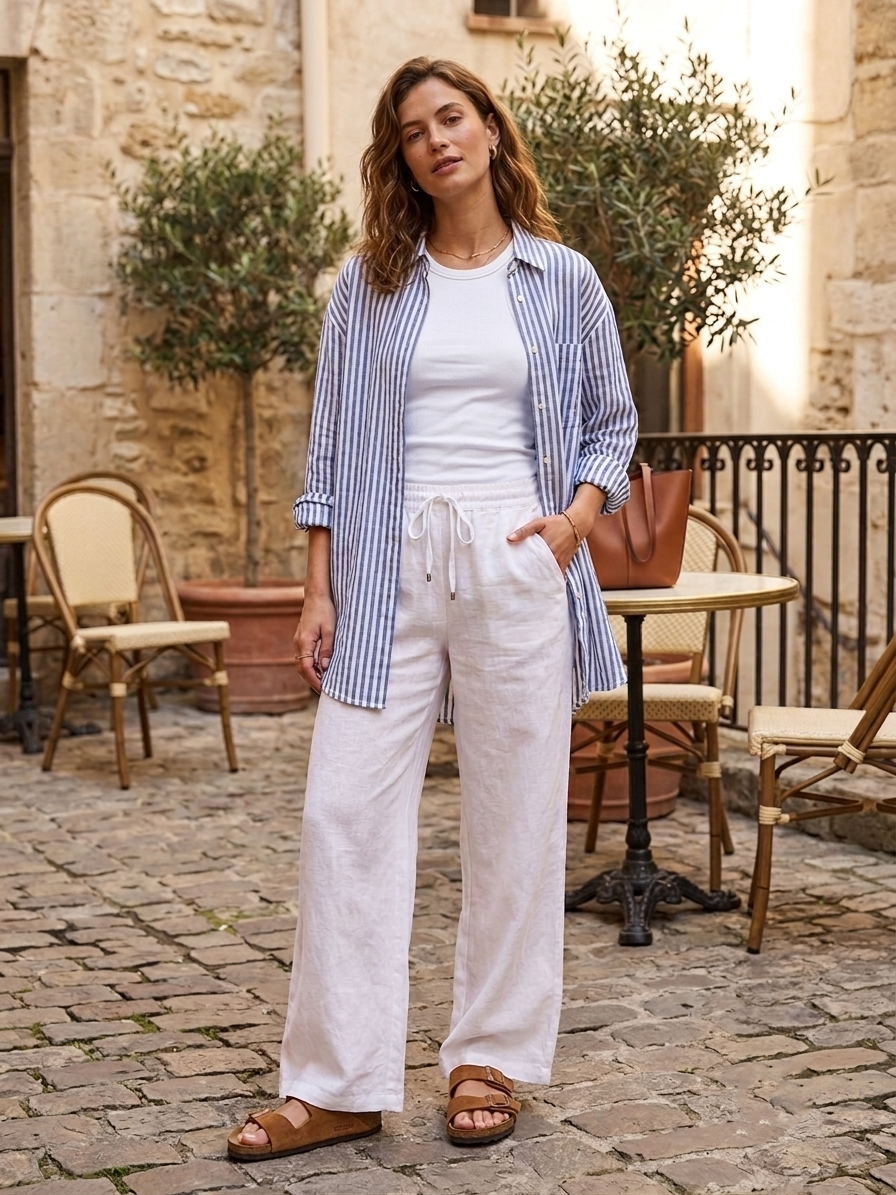 Zush Ladies High Waisted Wide Leg Linen Feel Pants with pockets