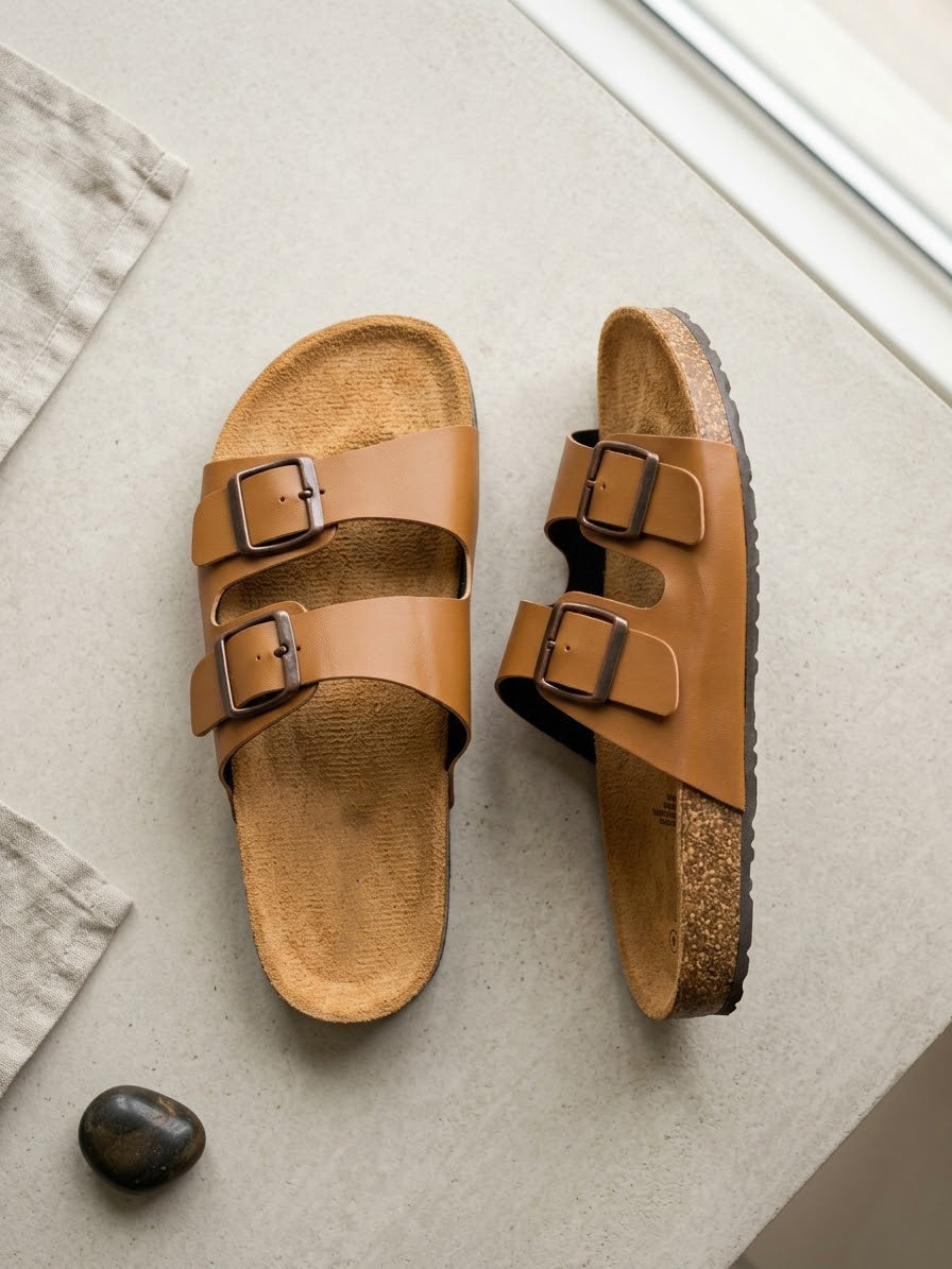 Easystride Ladies PU Leather Double Buckle Sandals