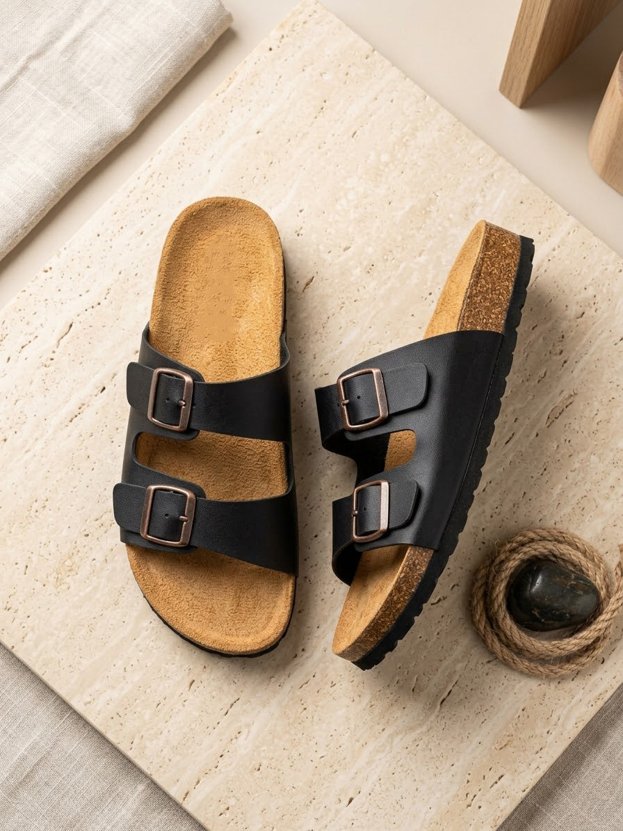 Easystride Ladies PU Leather Double Buckle Sandals