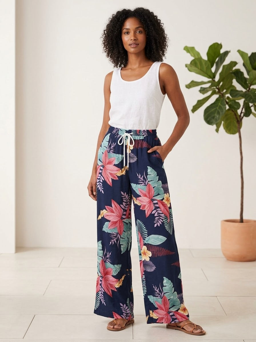 Zush Ladies Cotton Wide‑Leg Floral Pants