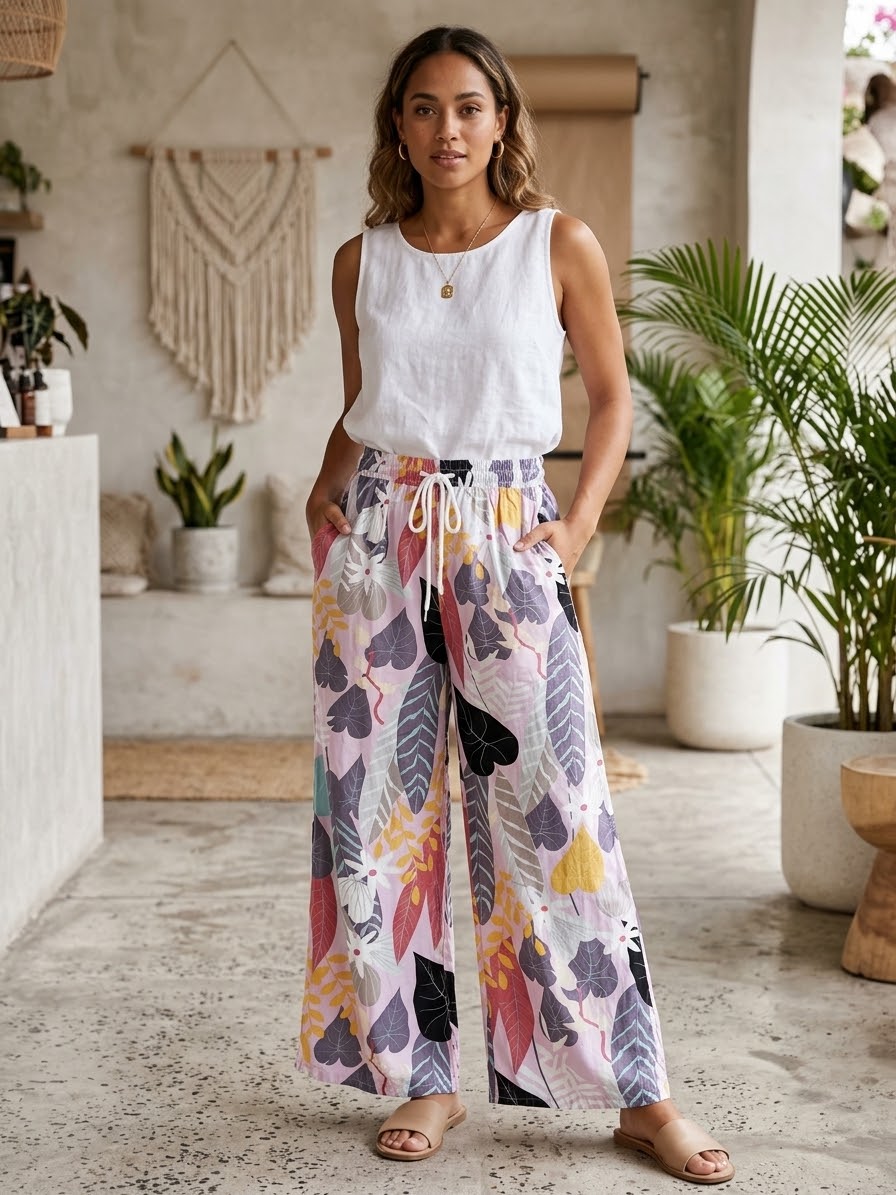 Zush Ladies Cotton Wide‑Leg Floral Pants