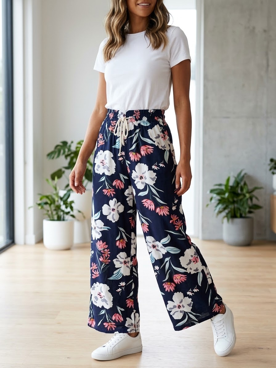 Zush Ladies Cotton Wide‑Leg Floral Pants