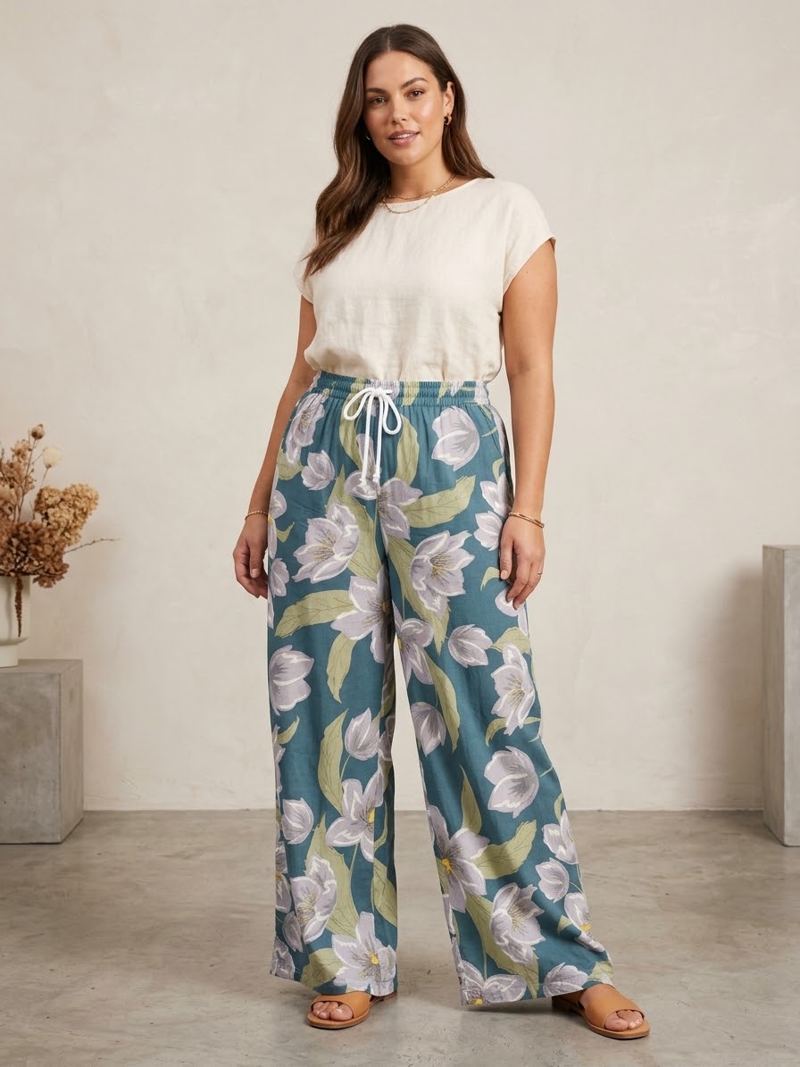 Zush Ladies Cotton Wide‑Leg Floral Pants