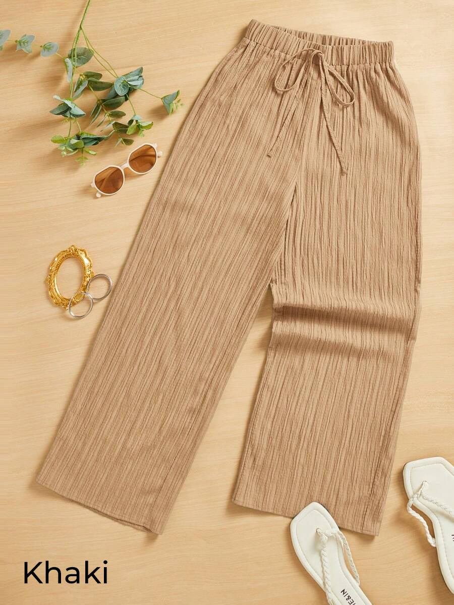 Zush Ladies Drawstring Waist Casual Textured Wide Leg Pants