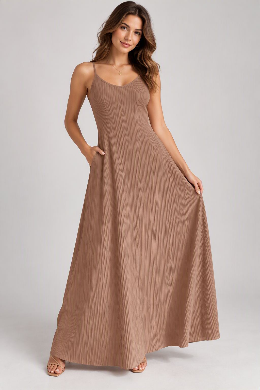Zush Ladies Textured Sleeveless Spaghetti Maxi Cami Dress