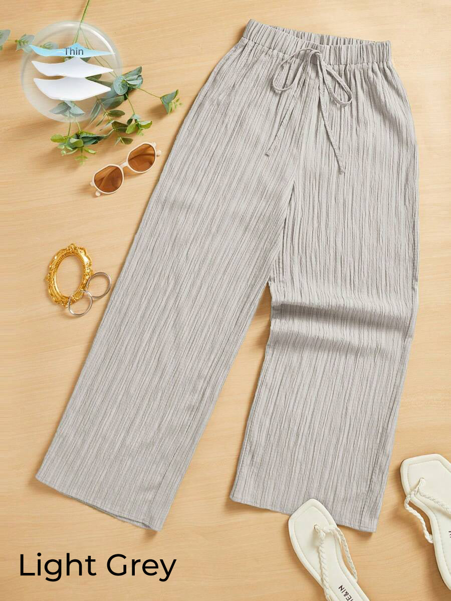 パンツ RY/LI SHEETING CLOTH GATHERED PANTS Zush Ladies Drawstring Waist Casual Textured Wide Leg Pants – Zush