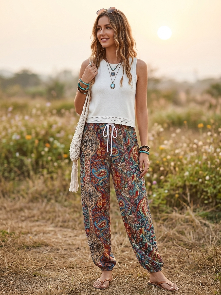 Zush Ladies Patterned Harem Hippie Pants with Pockets