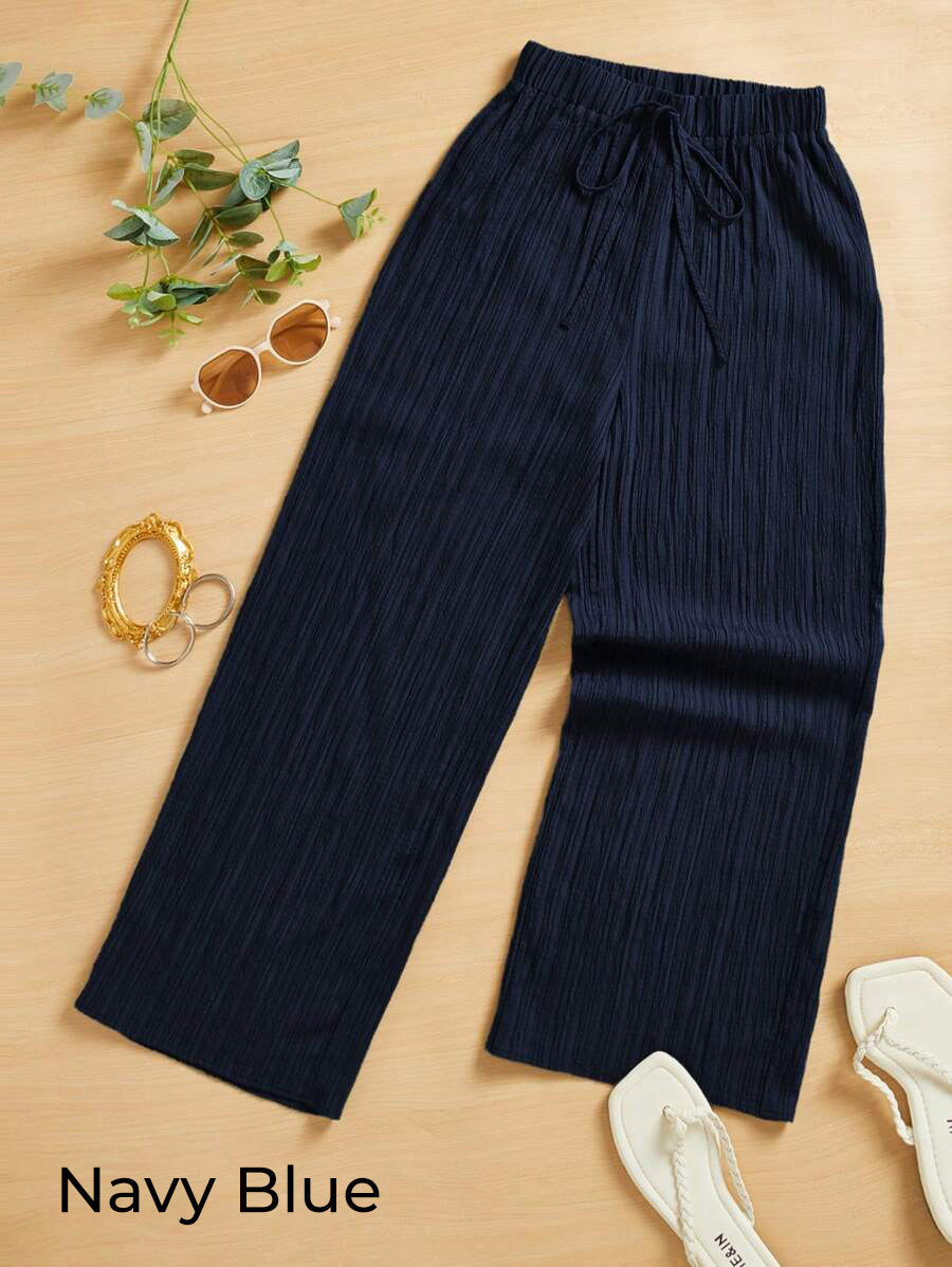 Zush Ladies Drawstring Waist Casual Textured Wide Leg Pants