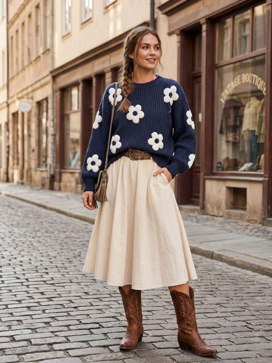 Zush Ladies Floral Knit Sweater