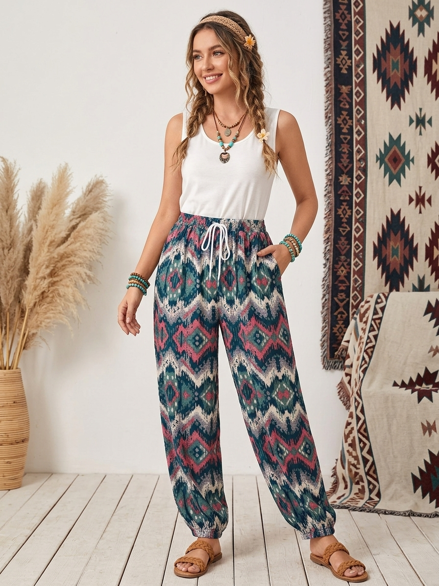 Zush Ladies Patterned Harem Hippie Pants with Pockets