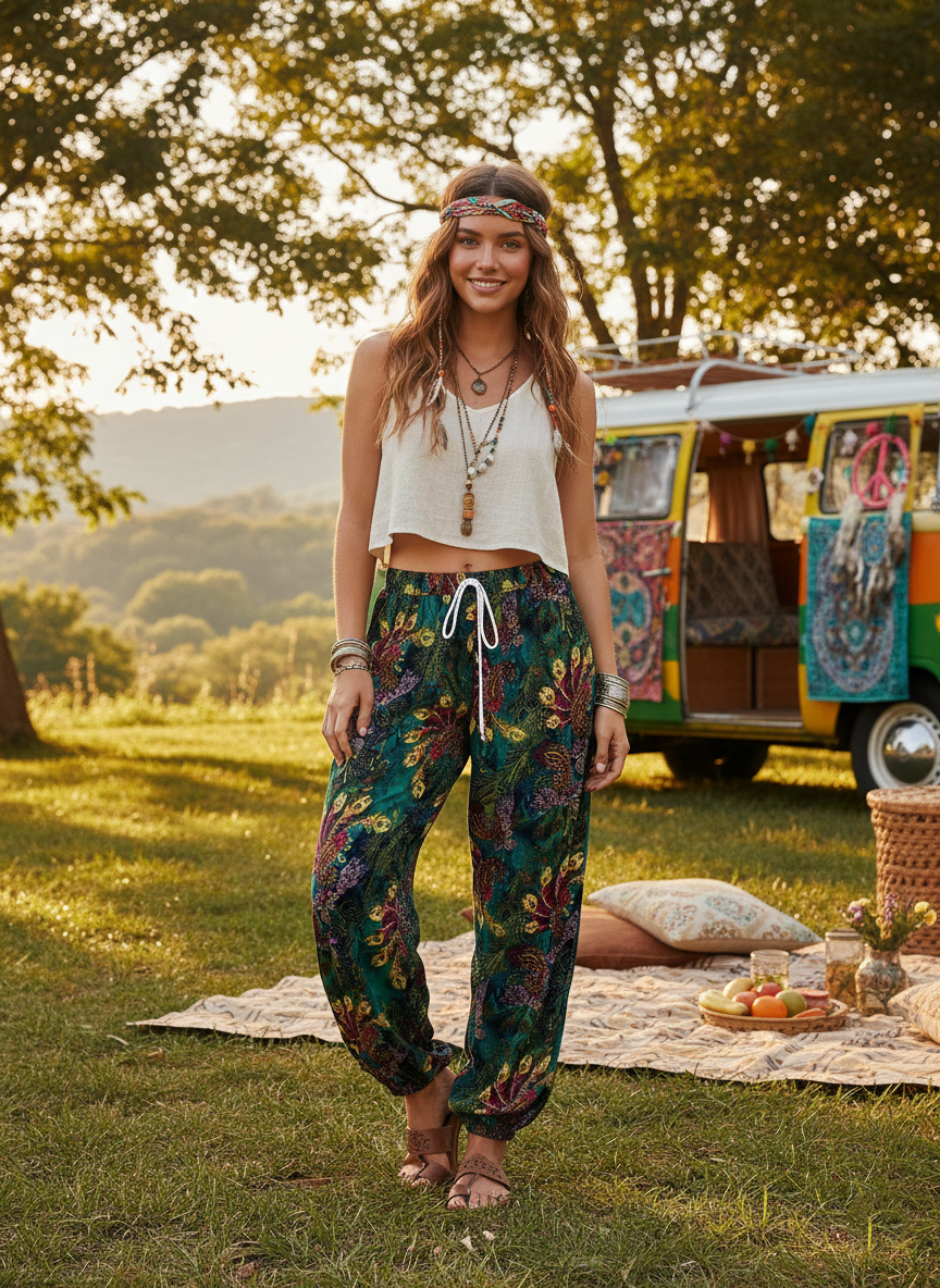 Zush Ladies Patterned Harem Hippie Pants with Pockets