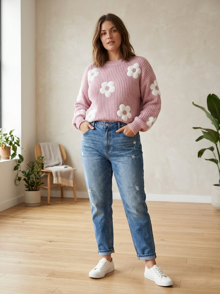 Zush Ladies Floral Knit Sweater