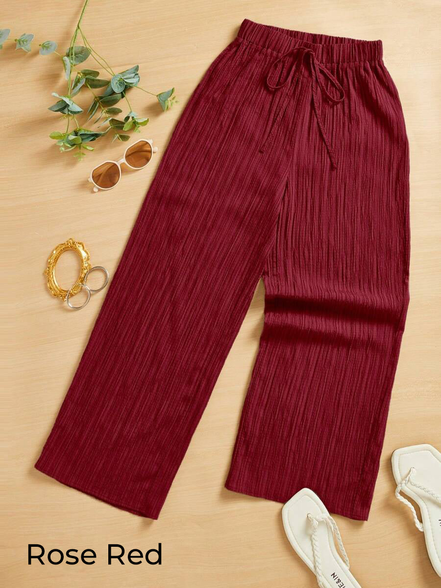Zush Ladies Drawstring Waist Casual Textured Wide Leg Pants