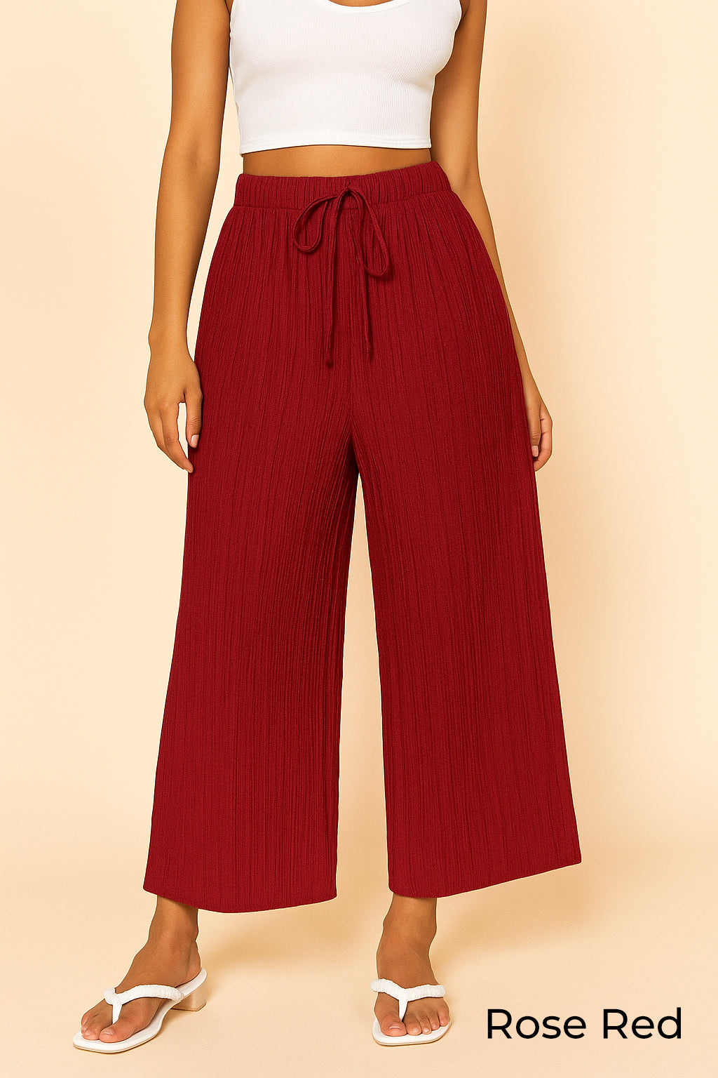 Zush Ladies Drawstring Waist Casual Textured Wide Leg Pants
