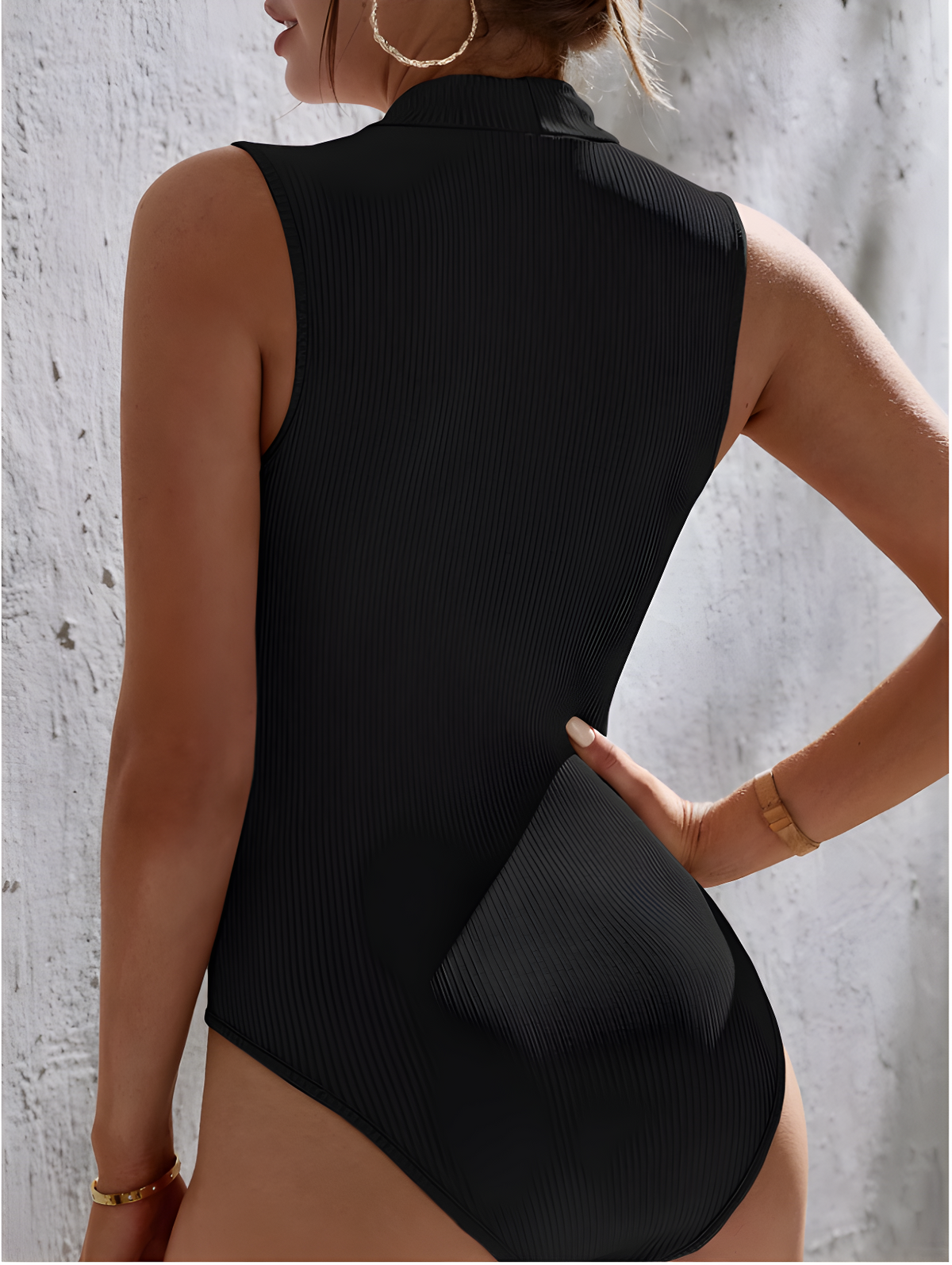 Zush Ladies Ribbed Knit Sleeveless Mock Neck Bodysuit