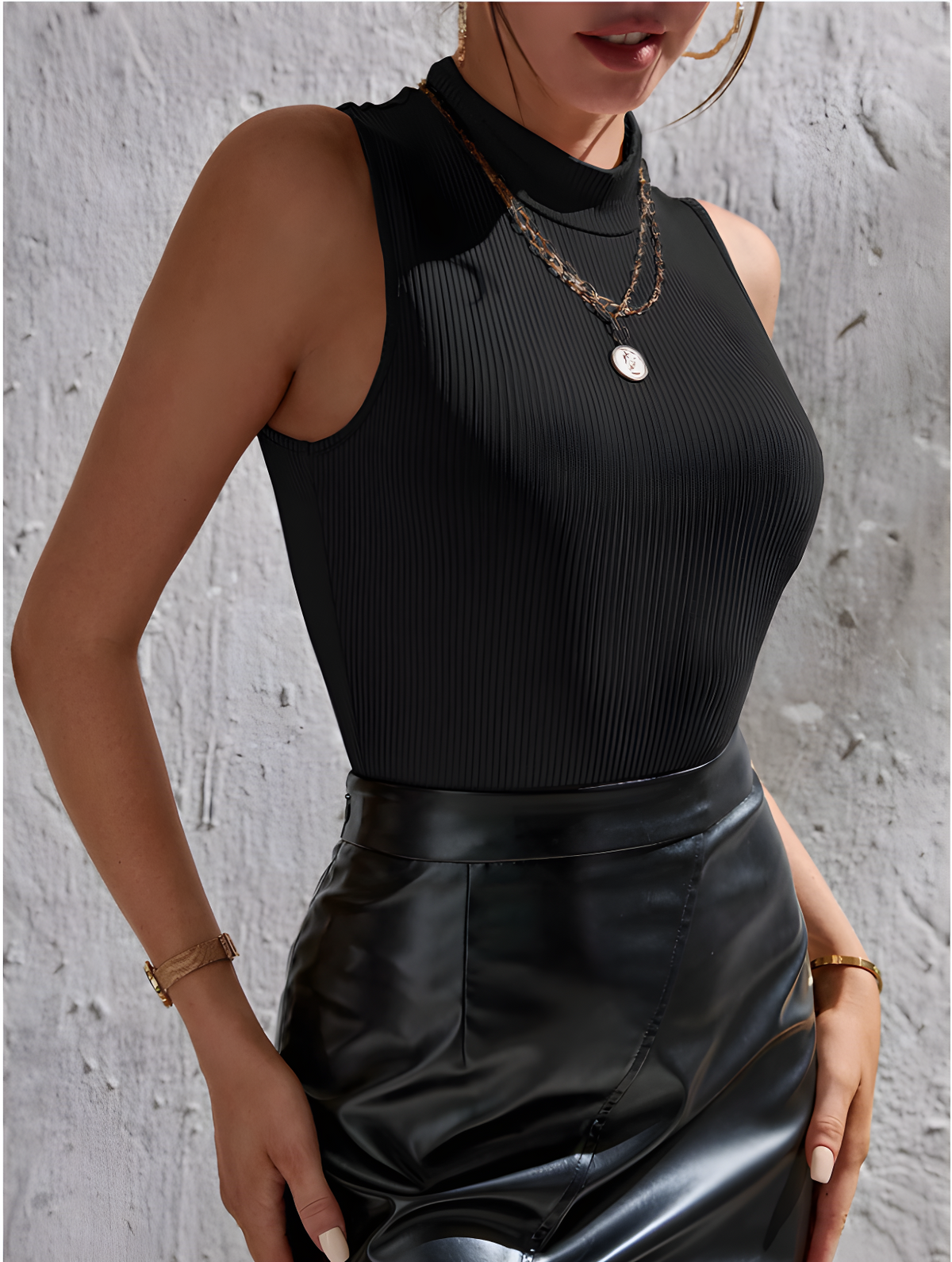 Zush Ladies Ribbed Knit Sleeveless Mock Neck Bodysuit