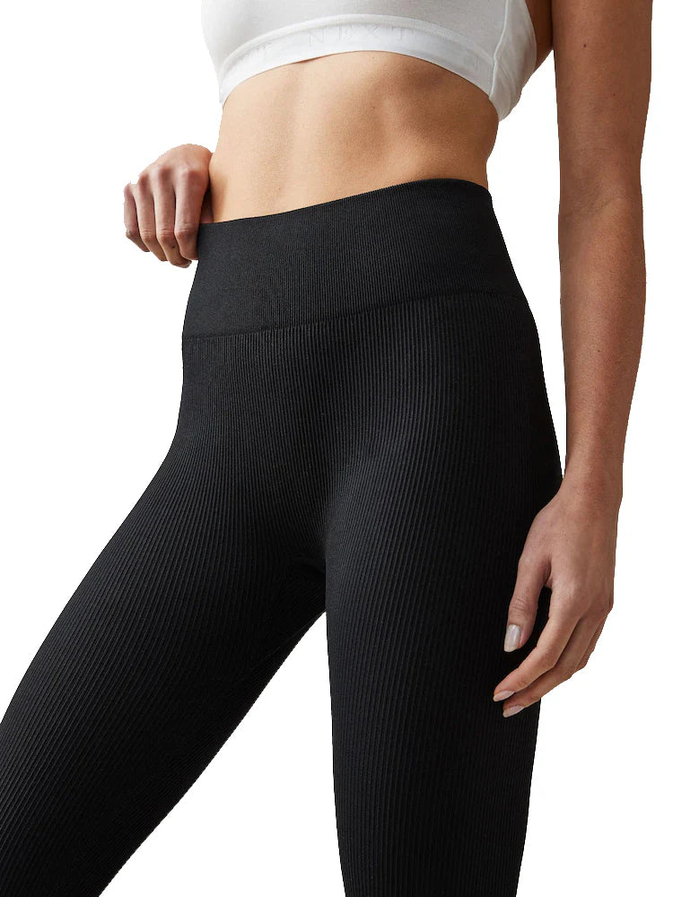Zush Black Fleece Lined Ribbed High Waist Leggings - 2 Pack