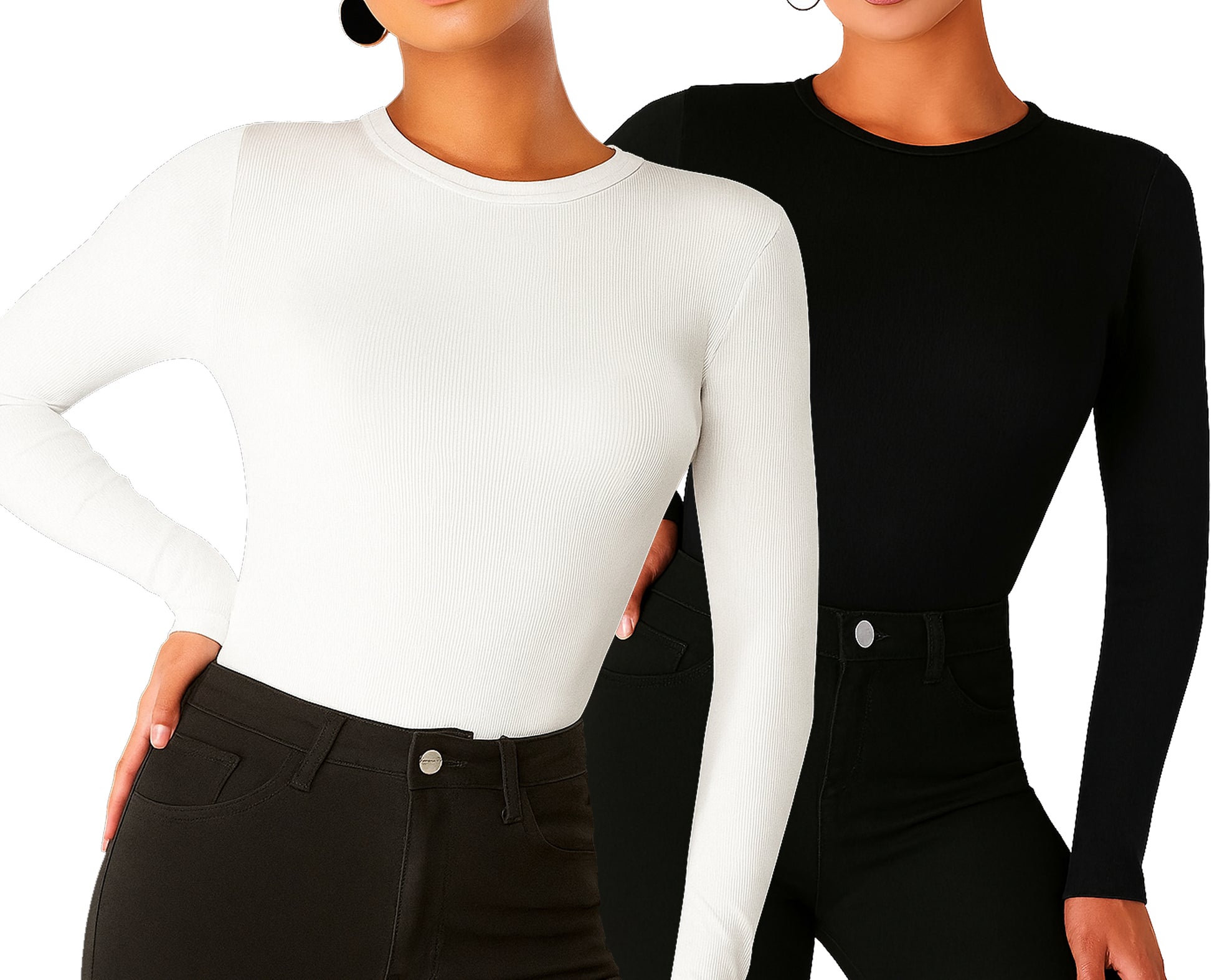 Zush Basic Women's Crew Neck Long Sleeve T-Shirt- 2 Pack