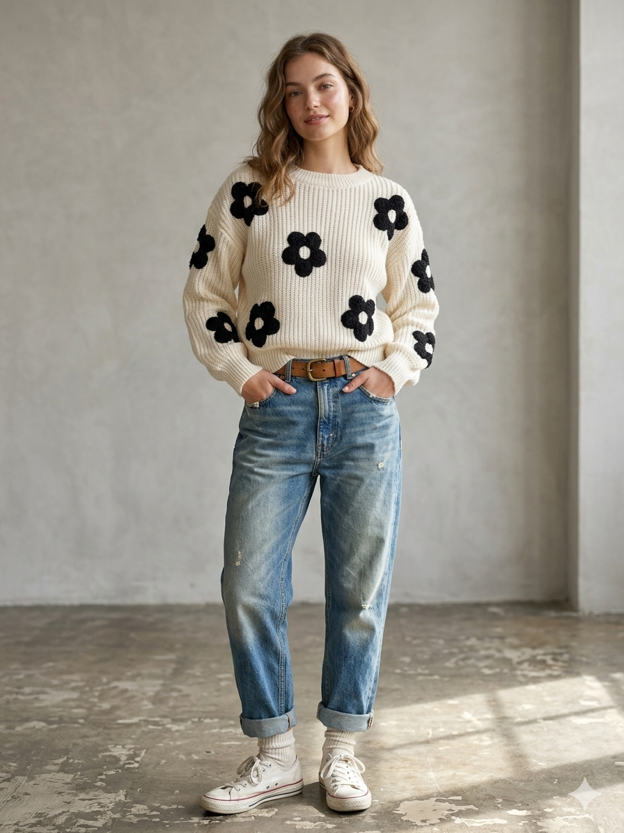 Zush Ladies Floral Knit Sweater