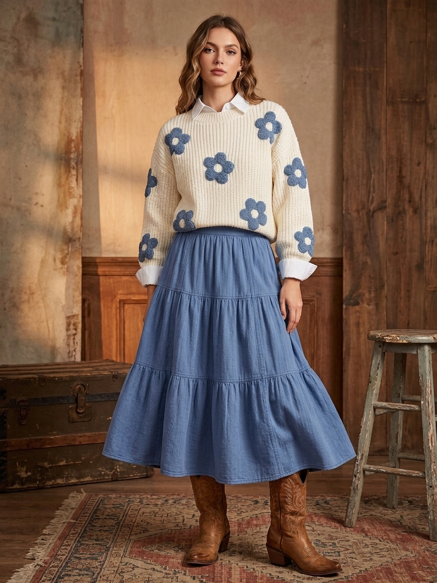 Zush Ladies Floral Knit Sweater
