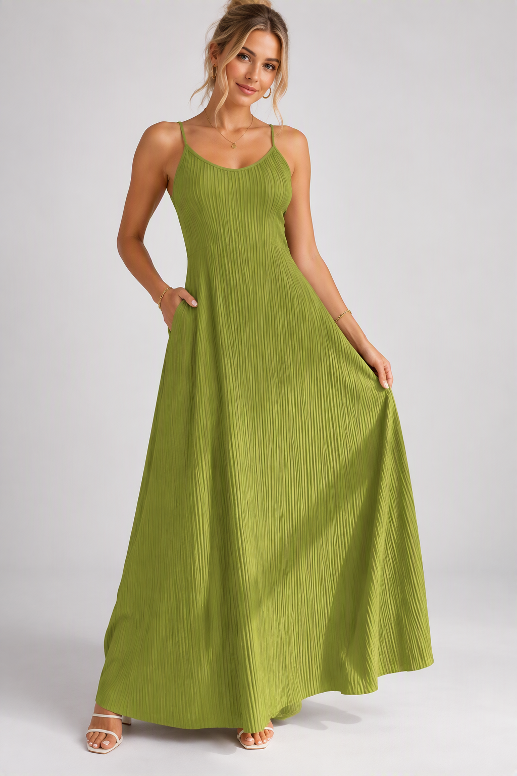 Zush Ladies Textured Sleeveless Spaghetti Maxi Cami Dress