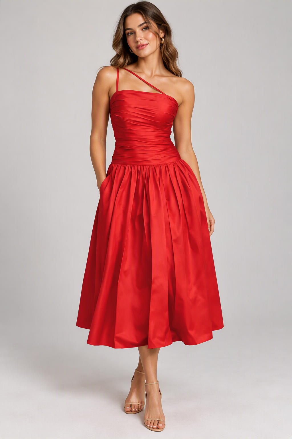 Zush Ladies Asymmetric Strap Ruched Dress