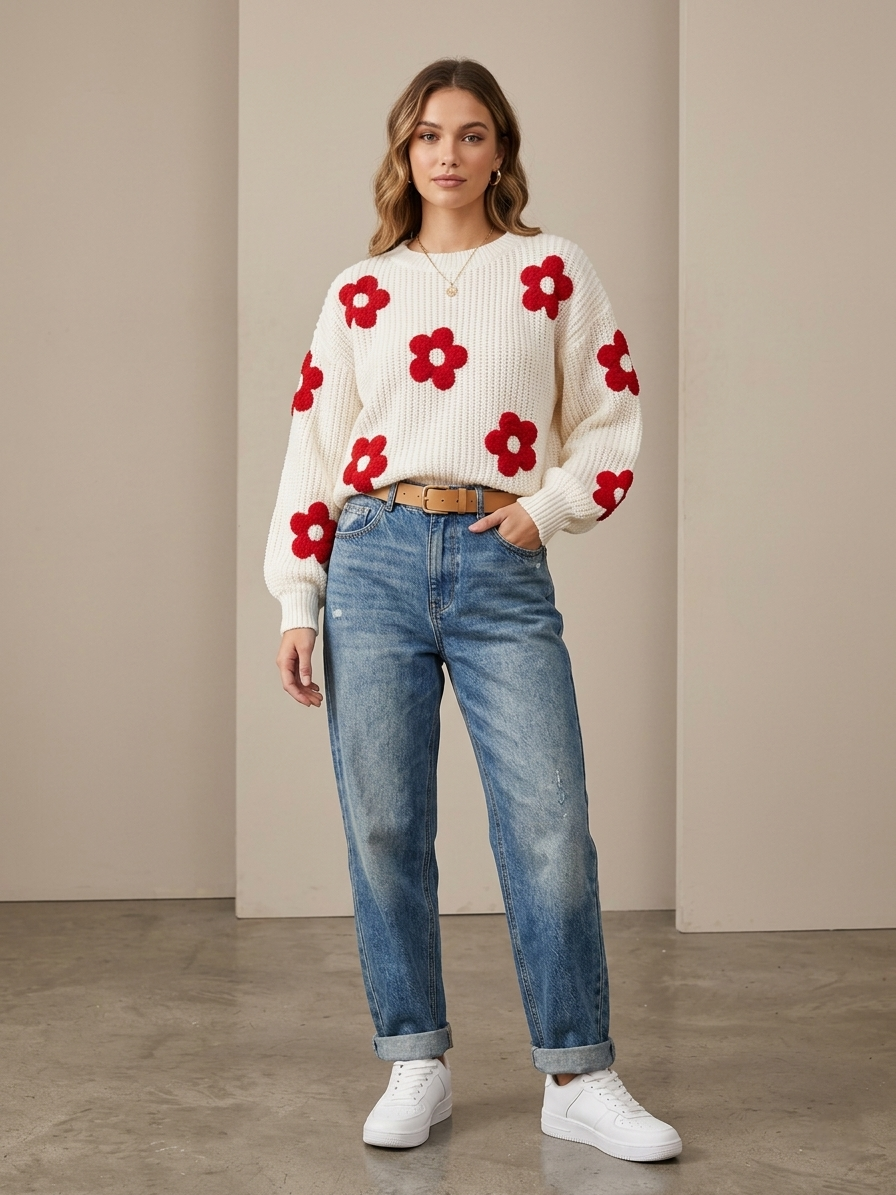 Zush Ladies Floral Knit Sweater
